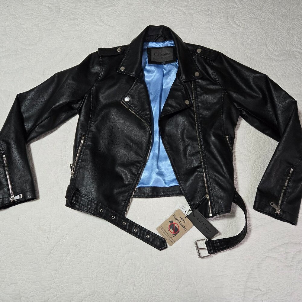 Ci Sono Black Leather Jacket with Blue Lining